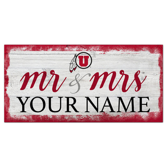 Utah Utes 6" x 12" Personalized Mr. & Mrs. Script Sign