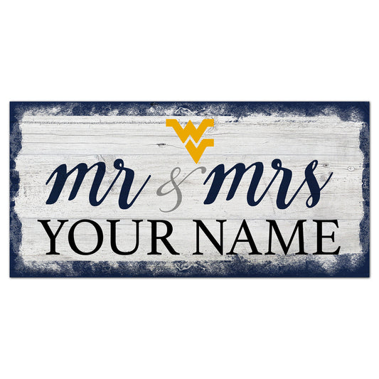 West Virginia Mountaineers 6" x 12" Personalized Mr. & Mrs. Script Sign