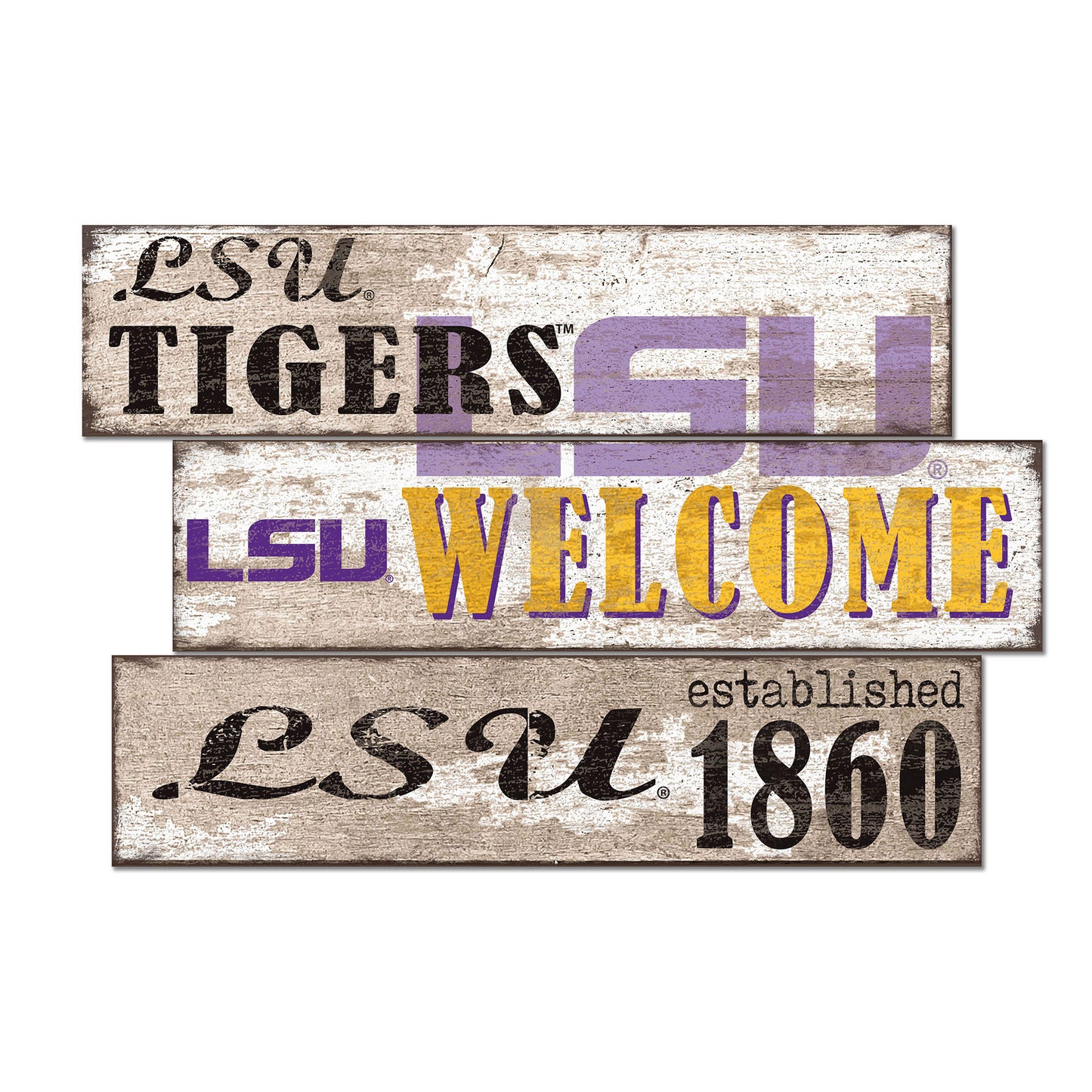 LSU Tigers 24" 3-Plank Welcome Sign