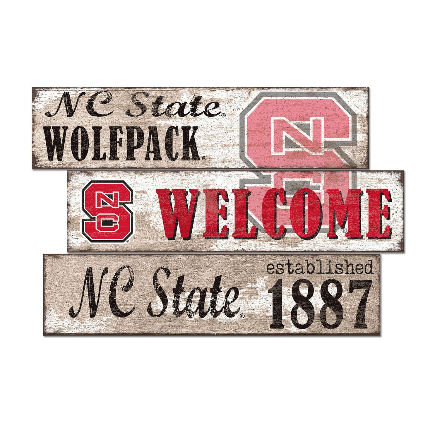 NC State Wolfpack 24" 3-Plank Welcome Sign