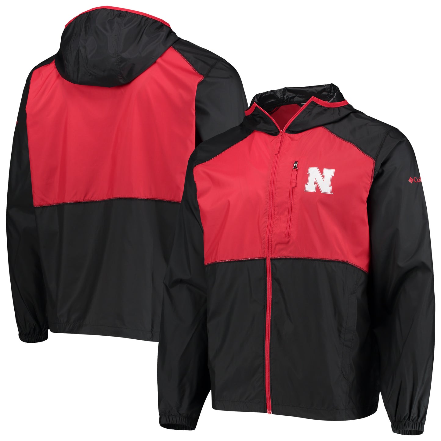 Men's Columbia Black/Scarlet Nebraska Huskers Flash Forward Hoodie Full-Zip Lightweight Windbreaker