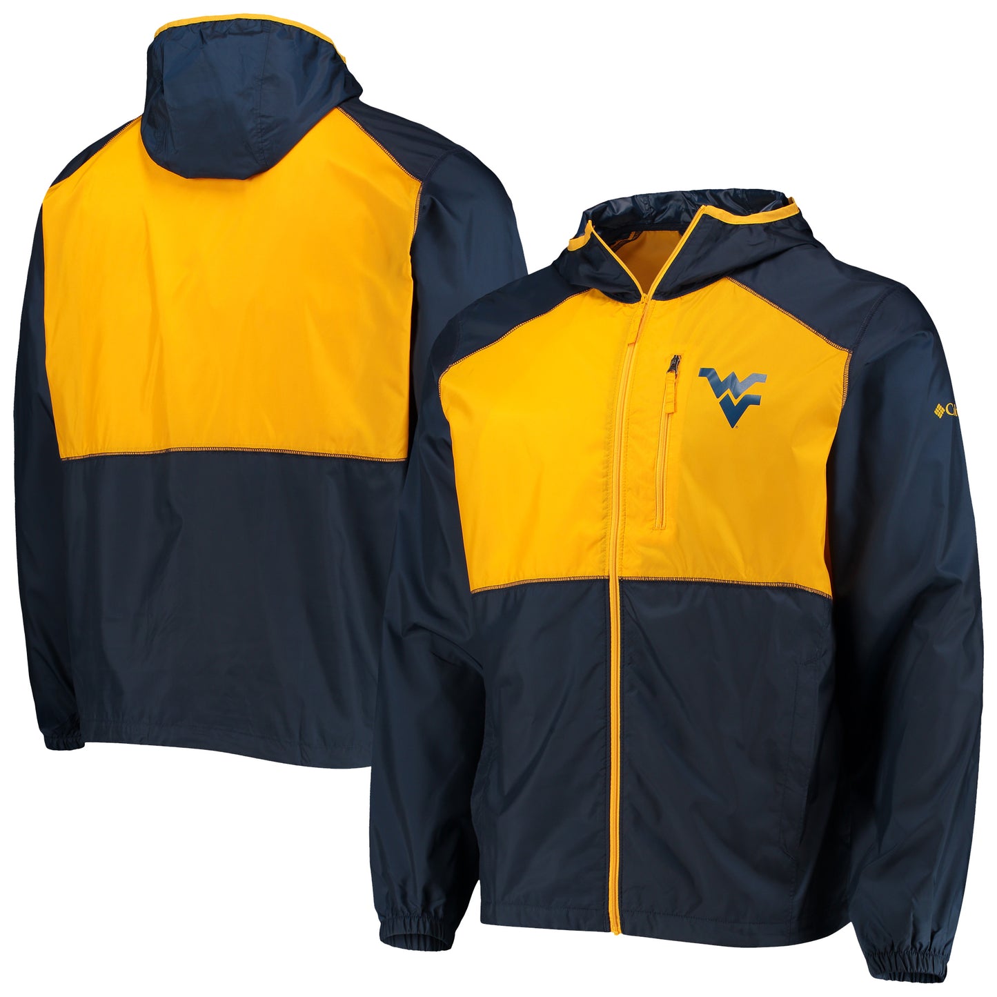 Men's Columbia Navy/Gold West Virginia Mountaineers Flash Forward Hoodie Full-Zip Lightweight Windbreaker