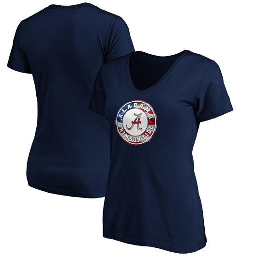 Women's Navy Alabama Crimson Tide Banner Wave V-Neck T-Shirt