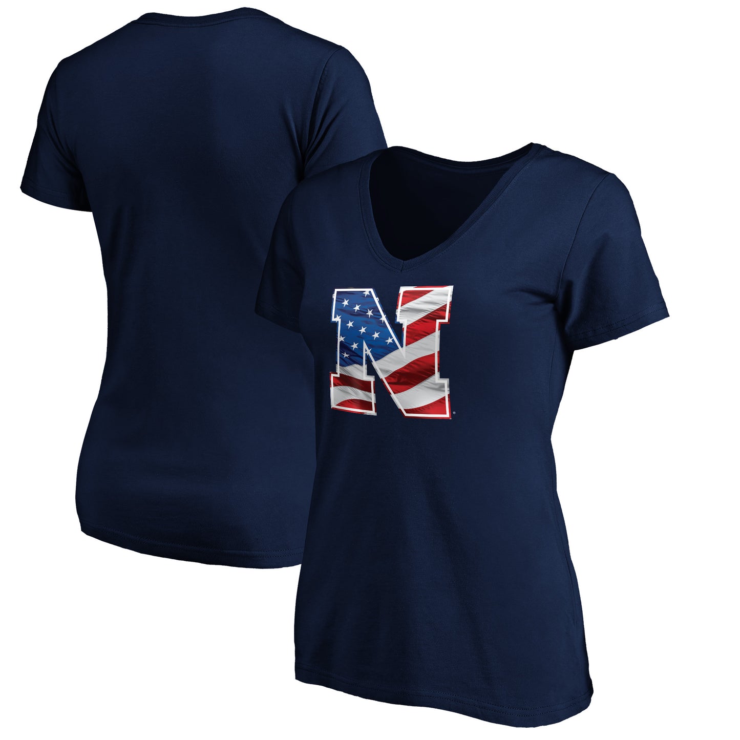 Women's Navy Nebraska Huskers Banner Wave V-Neck T-Shirt