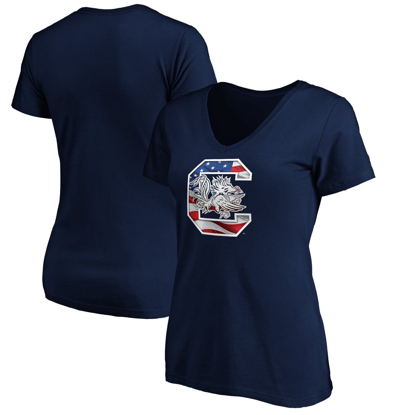 Women's Navy South Carolina Gamecocks Banner Wave V-Neck T-Shirt