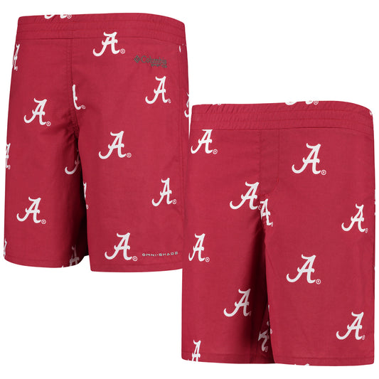 Youth Columbia Crimson Alabama Crimson Tide Backcast Printed Omni-Shade Shorts