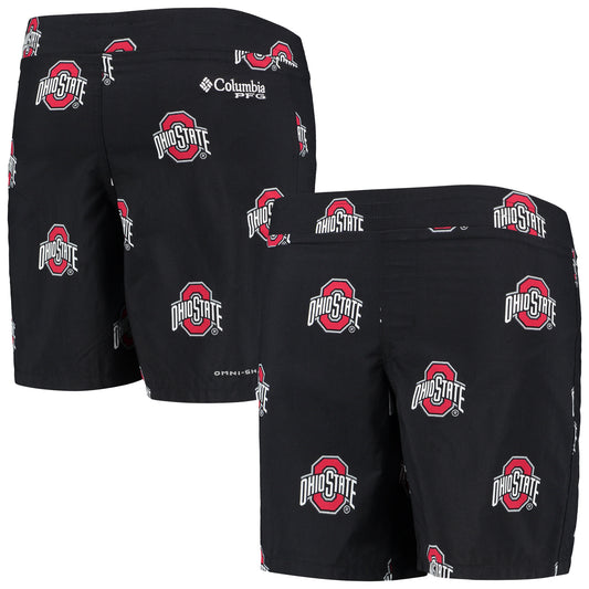 Youth Columbia Black Ohio State Buckeyes Backcast Printed Omni-Shade Shorts