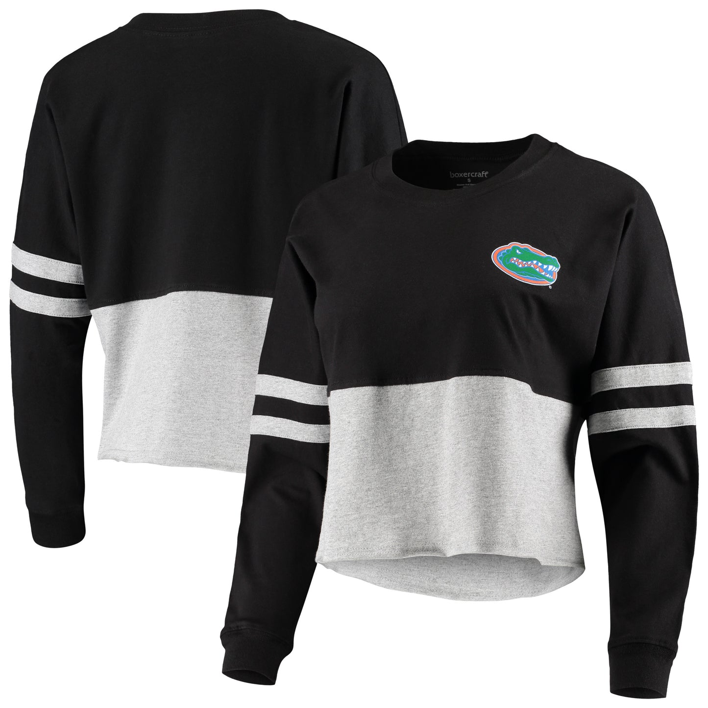 Women's Black/Heathered Gray Florida Gators Cropped Retro Jersey Long Sleeve T-Shirt