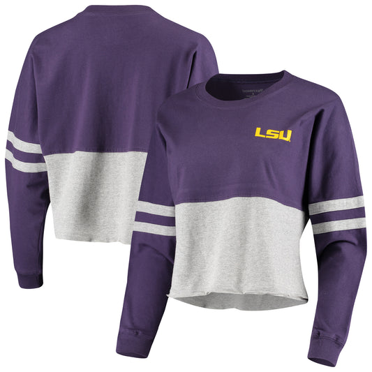 Women's Purple/Gray LSU Tigers Cropped Retro Jersey Long Sleeve T-Shirt