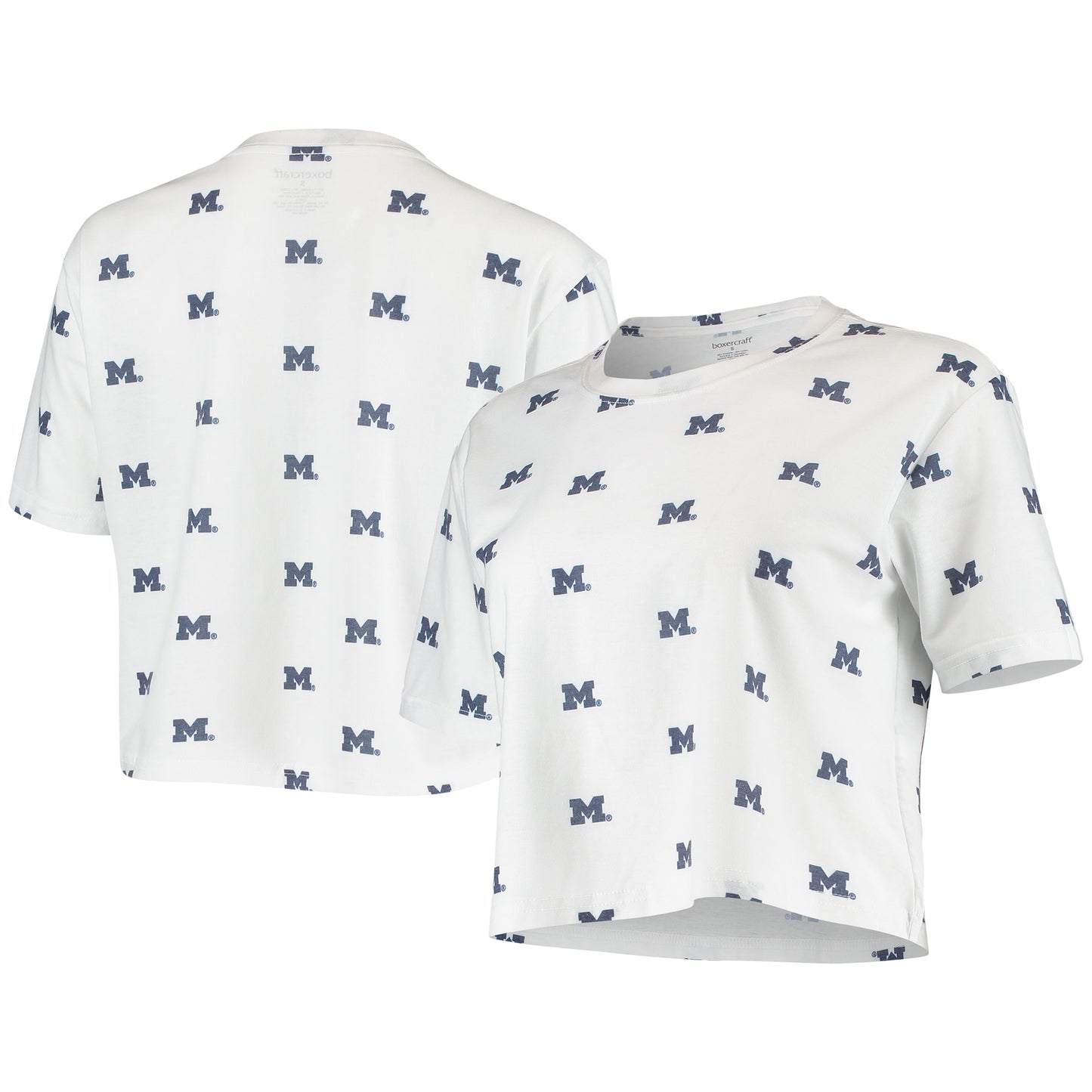 Women's White Michigan Wolverines Cropped Allover Print T-Shirt