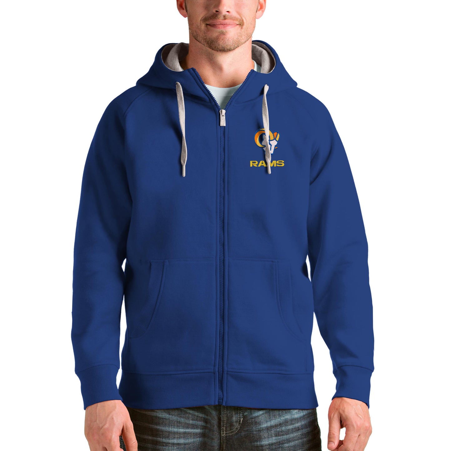 Men's Antigua Royal Los Angeles Rams Victory Full-Zip Hoodie