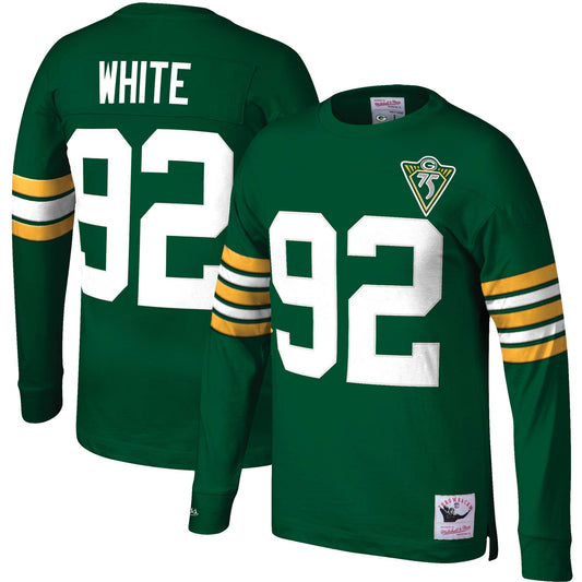 Men's Mitchell & Ness Reggie White Green Green Bay Packers Throwback Retired Player Name & Number Long Sleeve Top