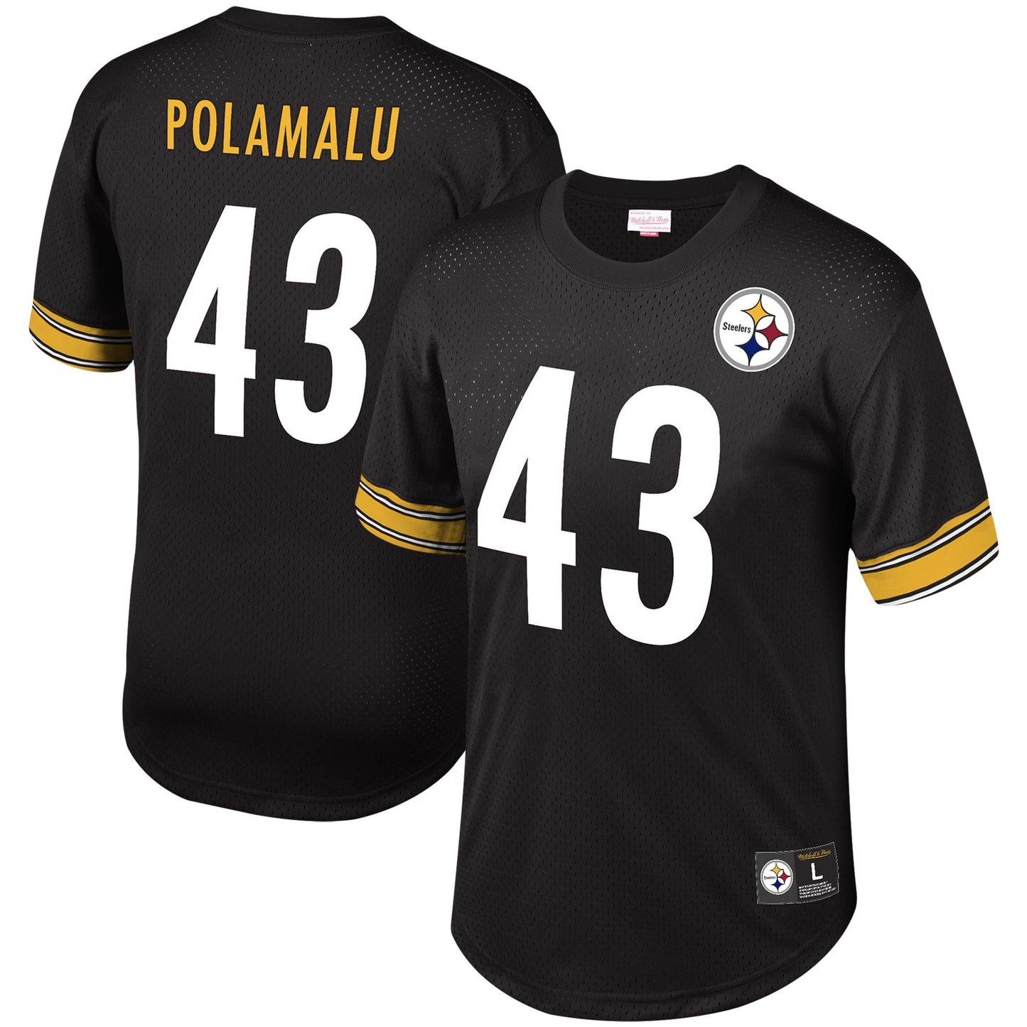 Men's Mitchell & Ness Troy Polamalu Black Pittsburgh Steelers Retired Player Name & Number Mesh Top