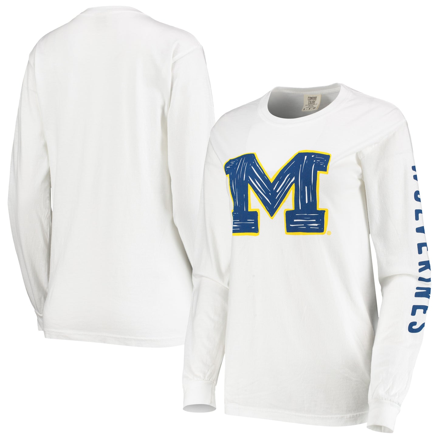 Women's White Michigan Wolverines Drawn Logo Oversized Long Sleeve T-Shirt