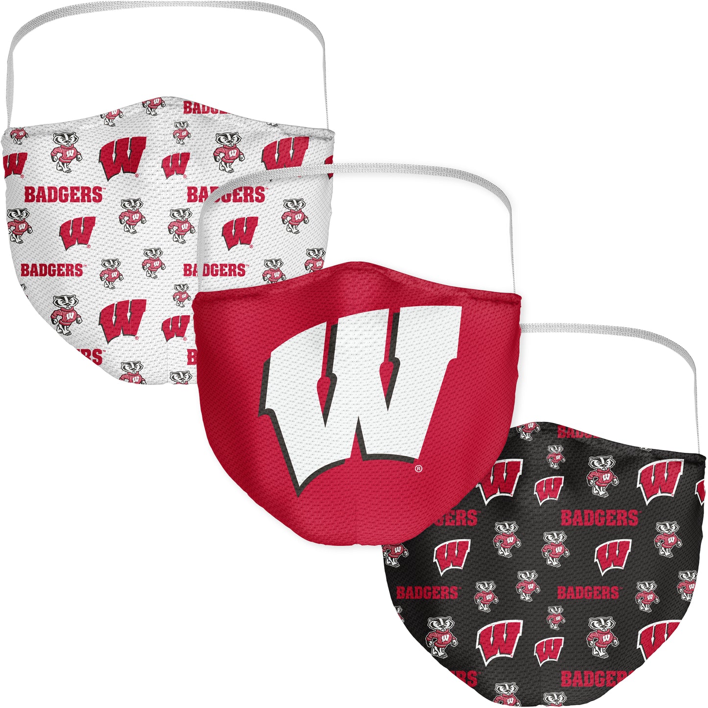 Adult Fanatics Wisconsin Badgers All Over Logo Face Covering 3-Pack