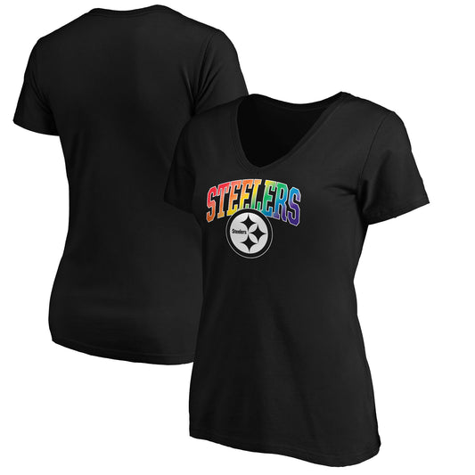 Women's Black NFL Pro Line Pittsburgh Steelers Pride Logo V-Neck T-Shirt