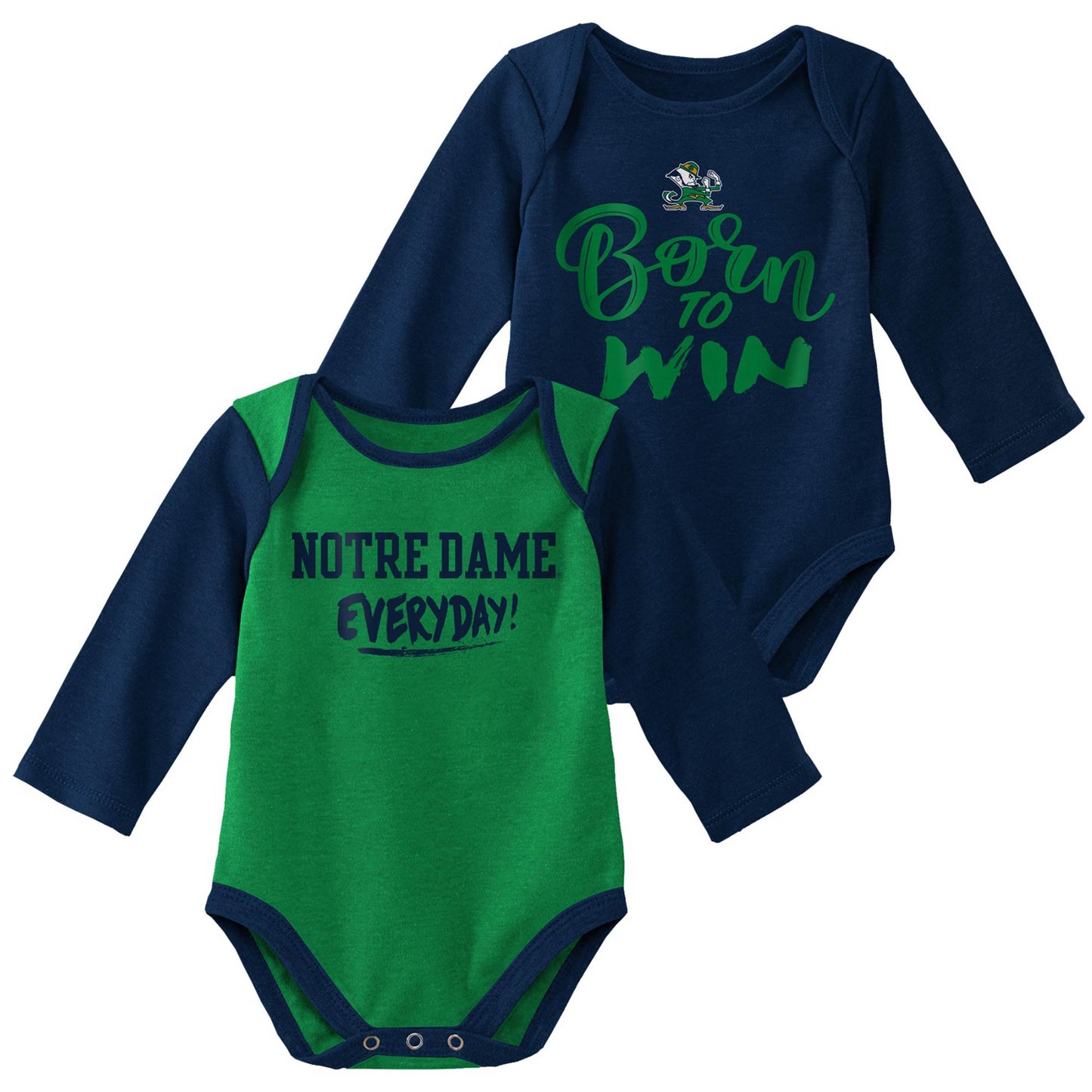 Newborn & Infant Green/Navy Notre Dame Fighting Irish Little Player Long Sleeve 2-Pack Bodysuit Set