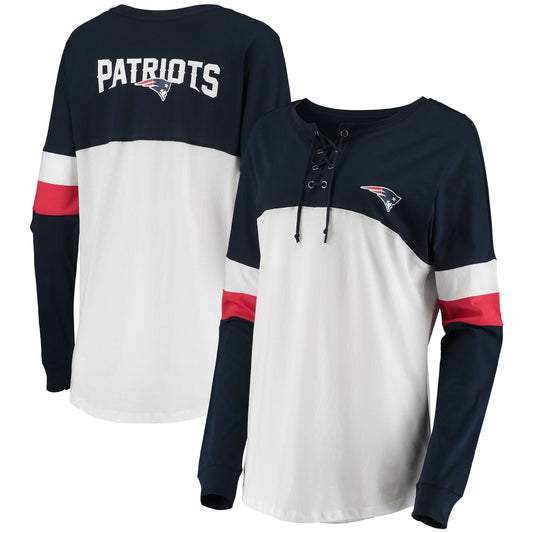 Women's New Era Navy/White New England Patriots Athletic Varsity Lace-Up Long Sleeve T-Shirt