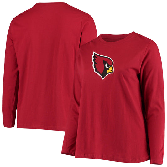 Women's Fanatics Cardinal Arizona Cardinals Plus Size Primary Logo Long Sleeve T-Shirt