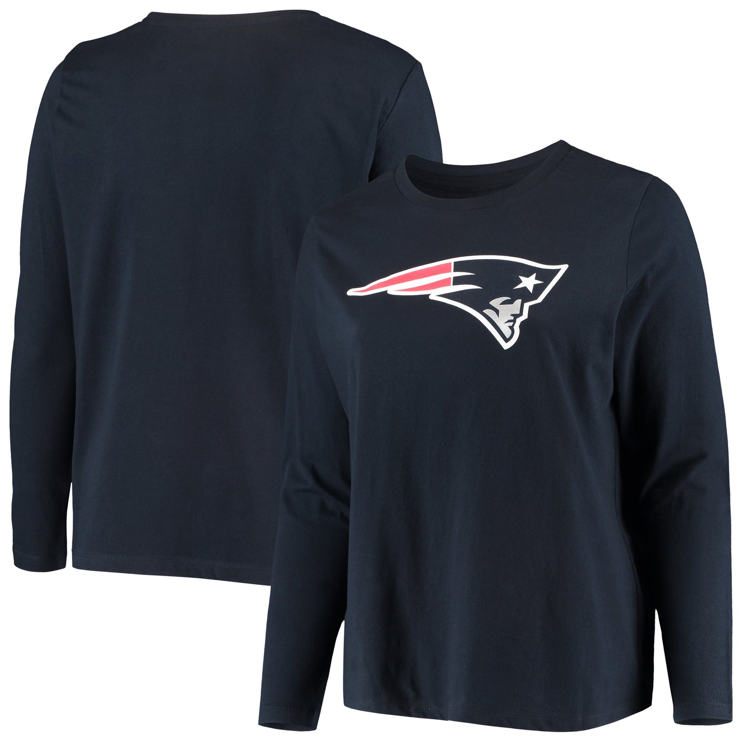 Women's Fanatics Navy New England Patriots Plus Size Primary Logo Long Sleeve T-Shirt