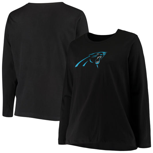 Women's Fanatics Black Carolina Panthers Plus Size Primary Logo Long Sleeve T-Shirt