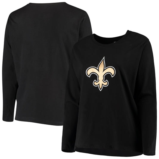 Women's Fanatics Black New Orleans Saints Plus Size Primary Logo Long Sleeve T-Shirt