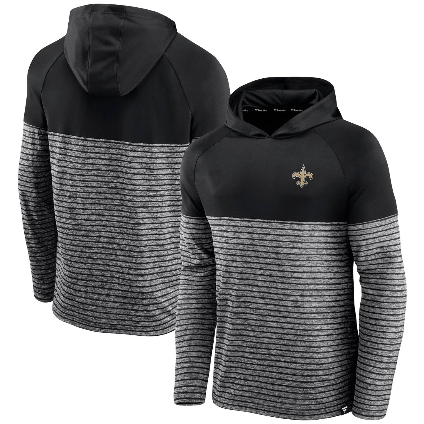 Men's Fanatics Black New Orleans Saints Line Up Shadow Stripe Long Sleeve Hoodie T-Shirt