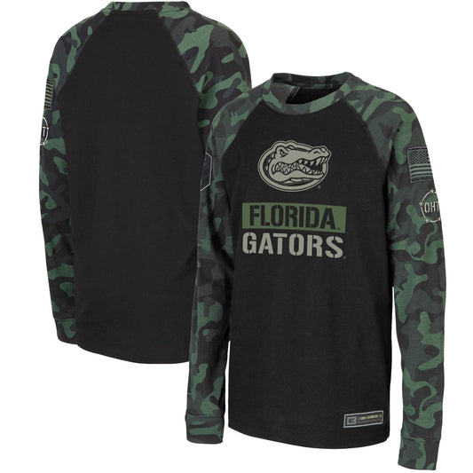 Youth Colosseum Black/Camo Florida Gators OHT Military Appreciation Raglan Long Sleeve T-Shirt