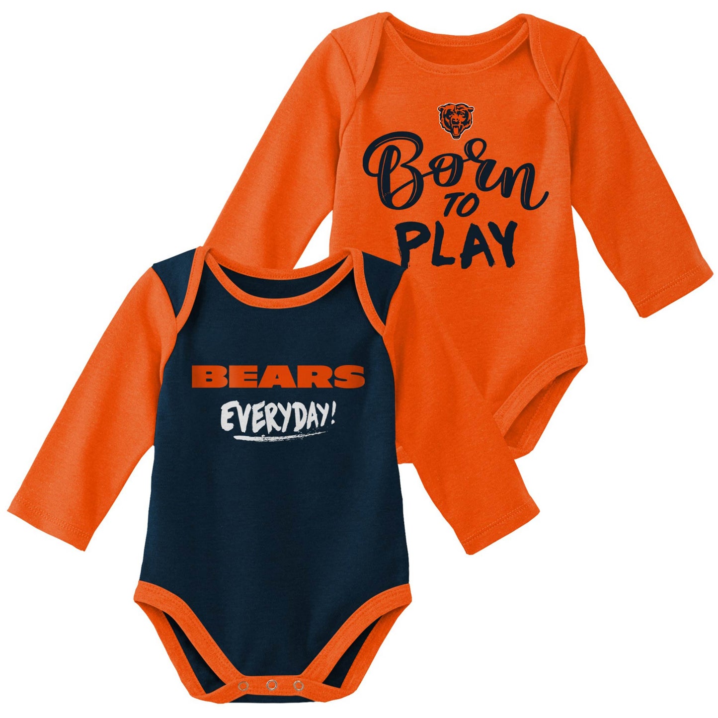 Newborn & Infant Orange/Navy Chicago Bears Little Player Long Sleeve 2-Pack Bodysuit Set