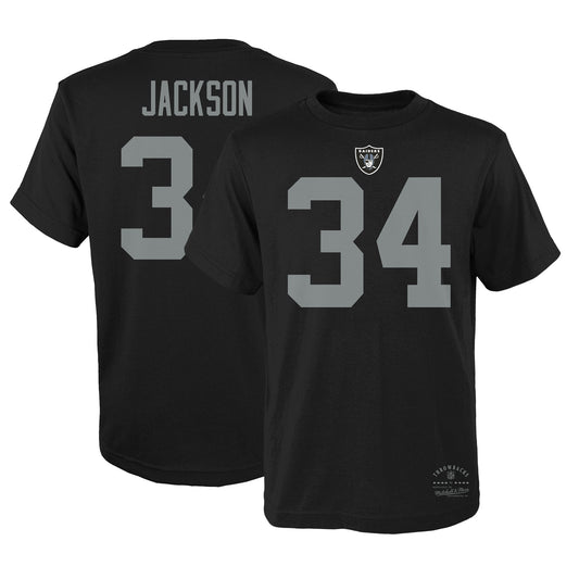 Youth Mitchell & Ness Bo Jackson Black Las Vegas Raiders Retired Retro Player Name & Number T-Shirt