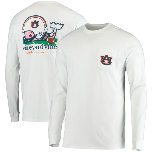 Men's Vineyard Vines White Auburn Tigers Football Whale Long Sleeve T-Shirt