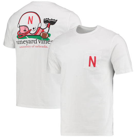 Men's Vineyard Vines White Nebraska Huskers Football Whale T-Shirt