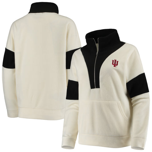 Women's White/Black Indiana Hoosiers Blocked In Colorblocked Half-Zip Jacket