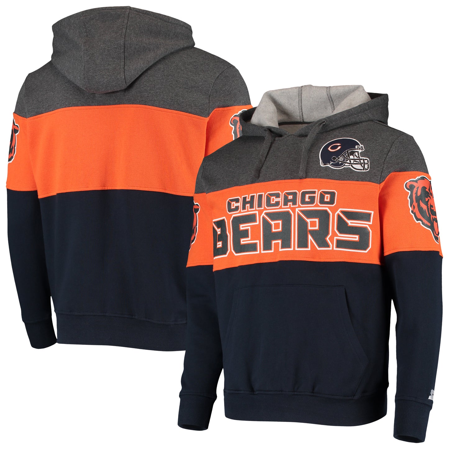 Men's Starter Heathered Gray/Orange Chicago Bears Extreme Fireballer Pullover Hoodie