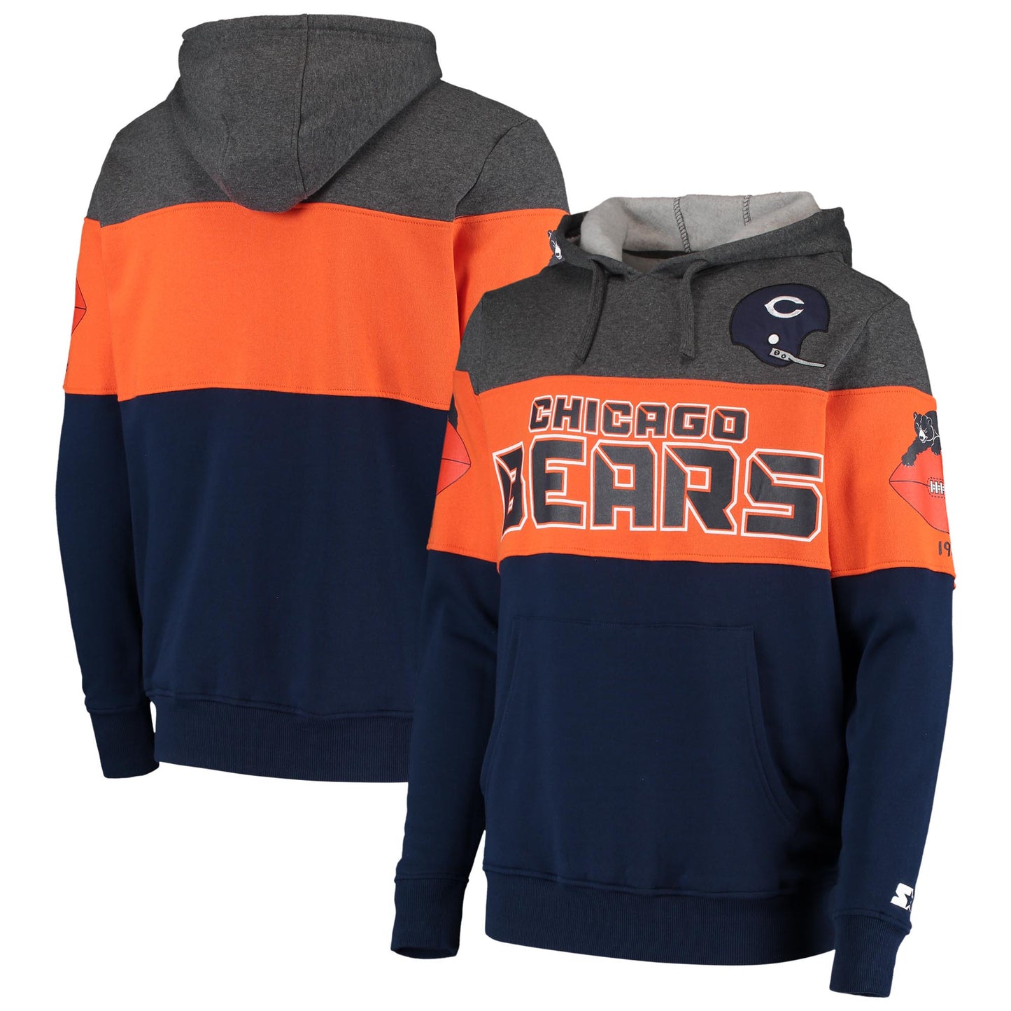 Men's Starter Heathered Charcoal/Orange Chicago Bears Extreme Fireballer Throwback Pullover Hoodie