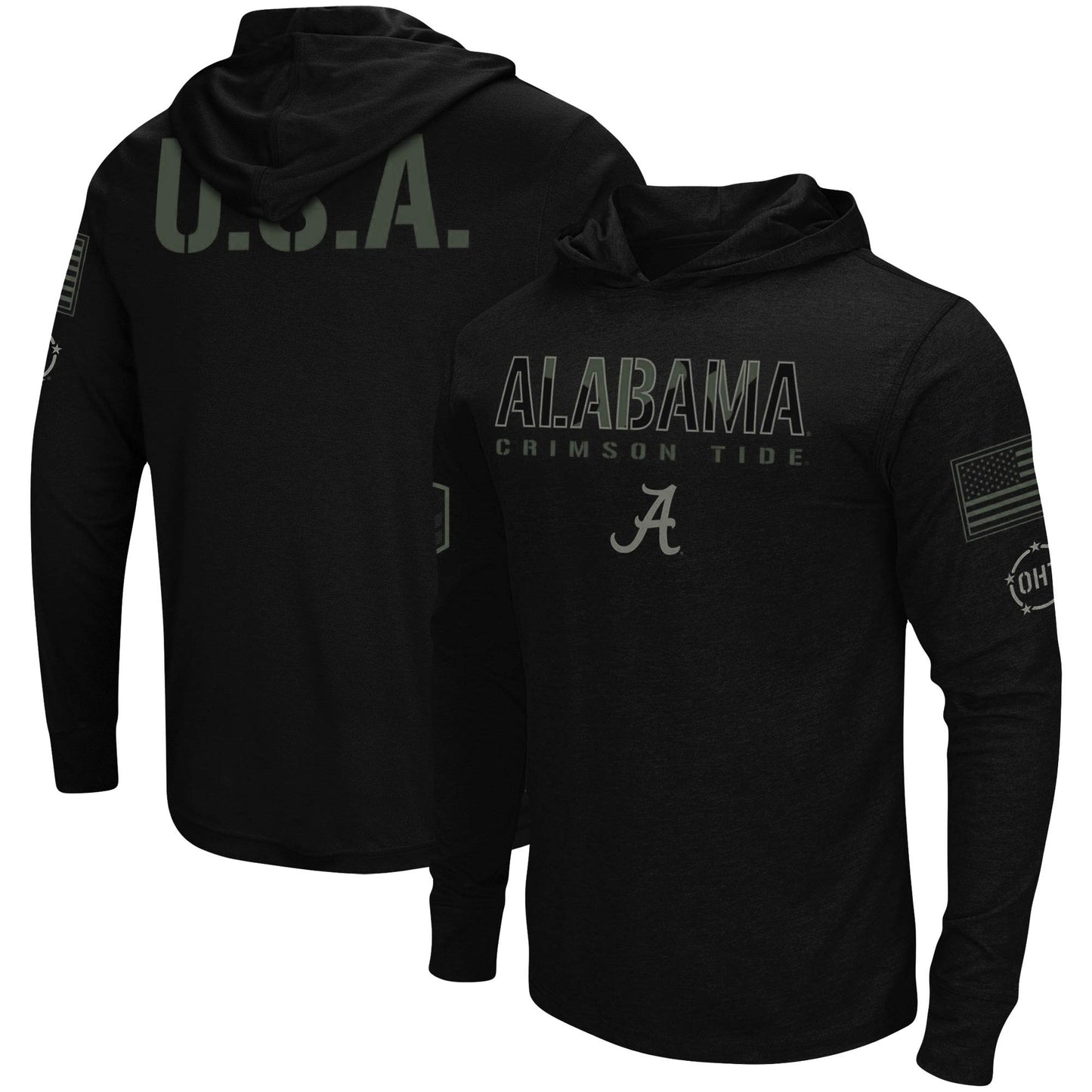 Men's Colosseum Black Alabama Crimson Tide OHT Military Appreciation Hoodie Long Sleeve T-Shirt