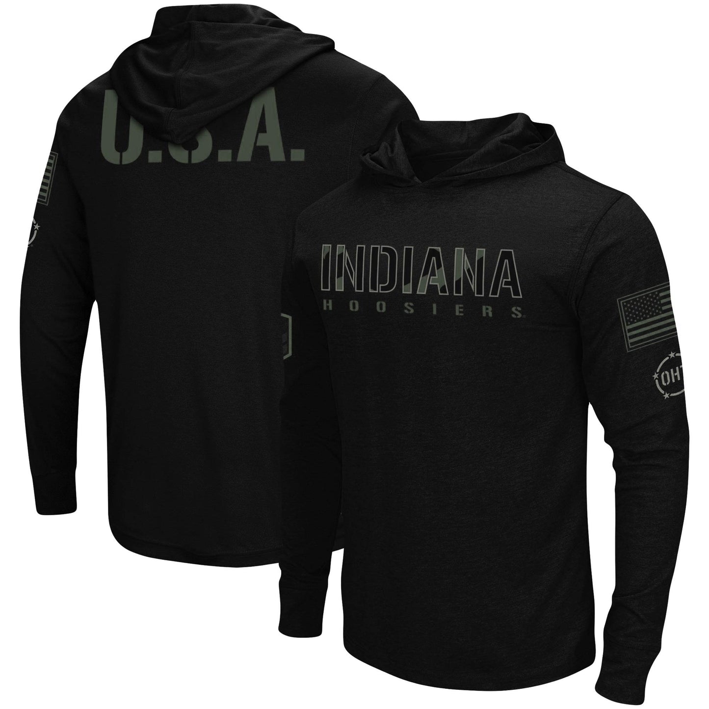 Men's Colosseum Black Indiana Hoosiers OHT Military Appreciation Hoodie Long Sleeve T-Shirt