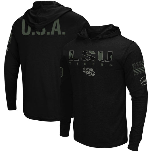 Men's Colosseum Black LSU Tigers OHT Military Appreciation Hoodie Long Sleeve T-Shirt