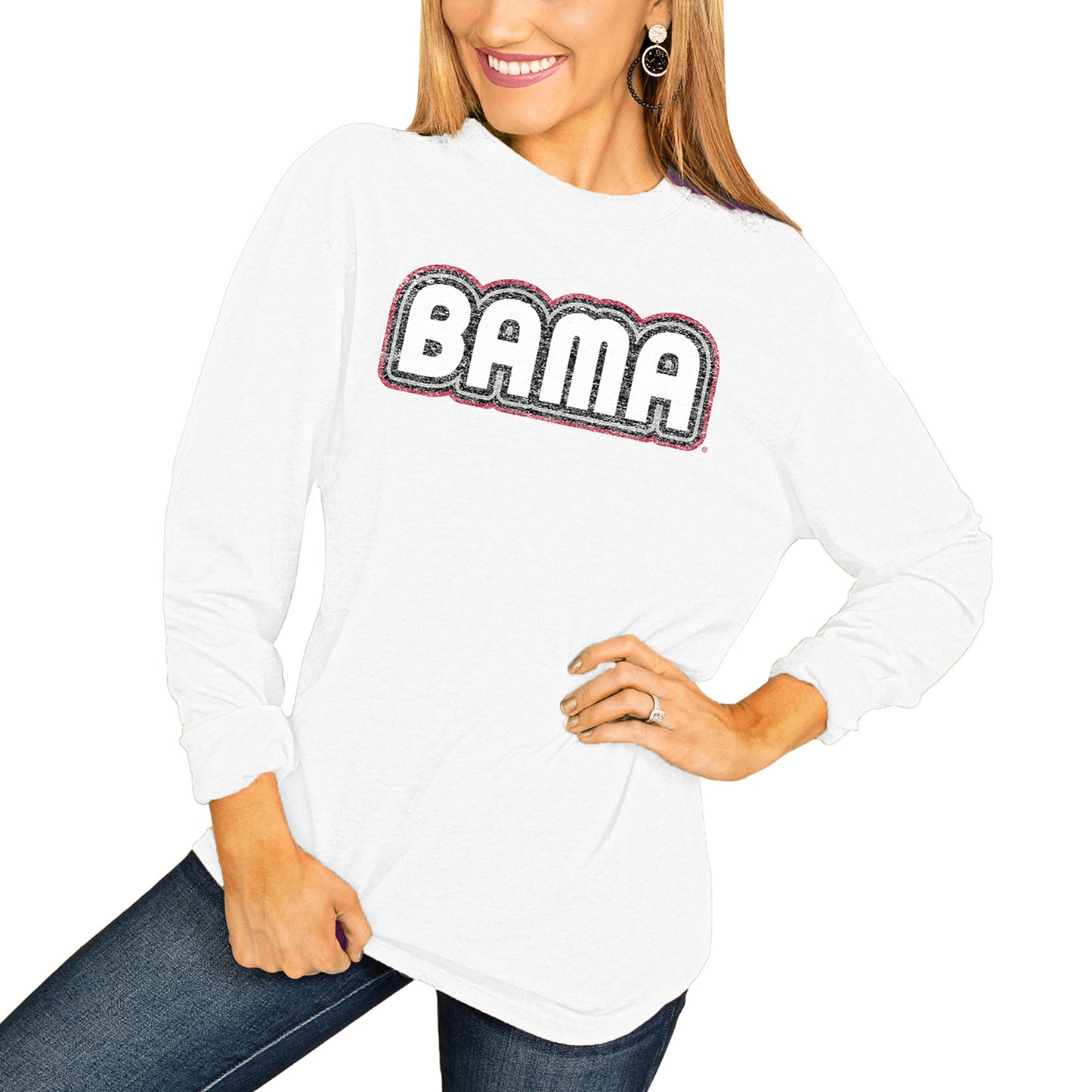 Women's White Alabama Crimson Tide It's A Win Vintage Vibe Long Sleeve T-Shirt