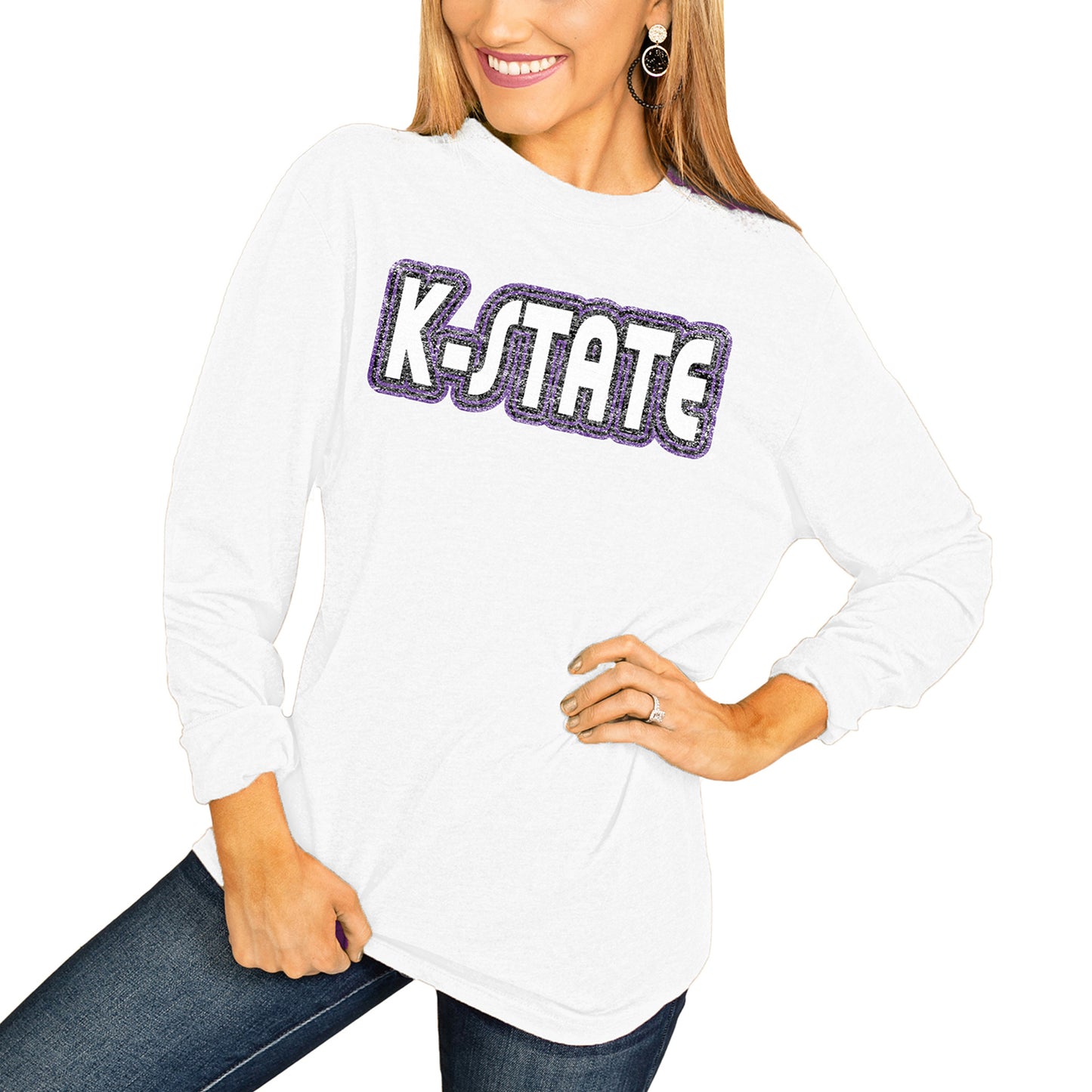 Women's White Kansas State Wildcats It's A Win Vintage Vibe Long Sleeve T-Shirt