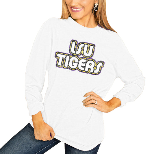 Women's White LSU Tigers It's A Win Vintage Vibe Long Sleeve T-Shirt