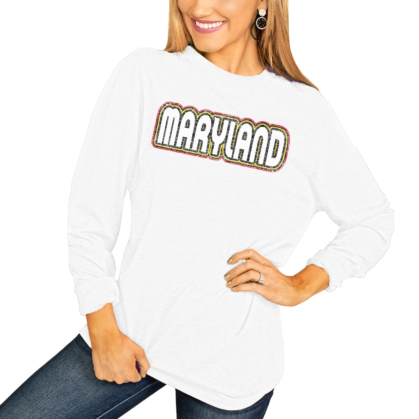 Women's White Maryland Terrapins It's A Win Vintage Vibe Long Sleeve T-Shirt