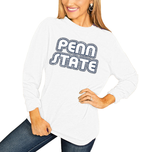 Women's White Penn State Nittany Lions It's A Win Vintage Vibe Long Sleeve T-Shirt