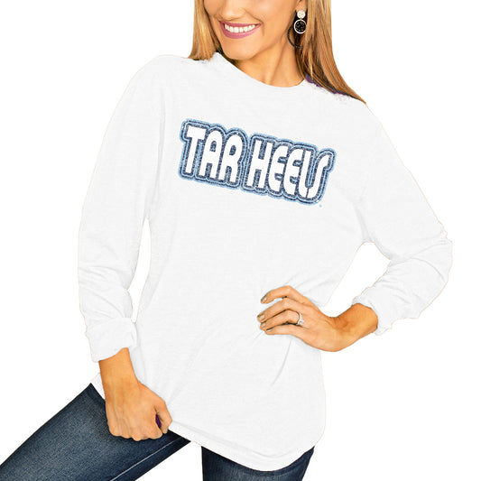 Women's White North Carolina Tar Heels It's A Win Vintage Vibe Long Sleeve T-Shirt