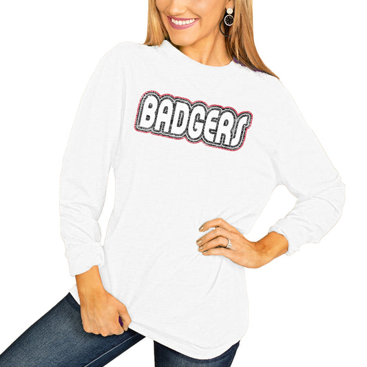 Women's White Wisconsin Badgers It's A Win Vintage Vibe Long Sleeve T-Shirt