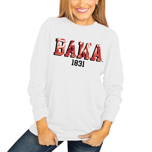 Women's White Alabama Crimson Tide No Time to Tie Dye Long Sleeve T-Shirt