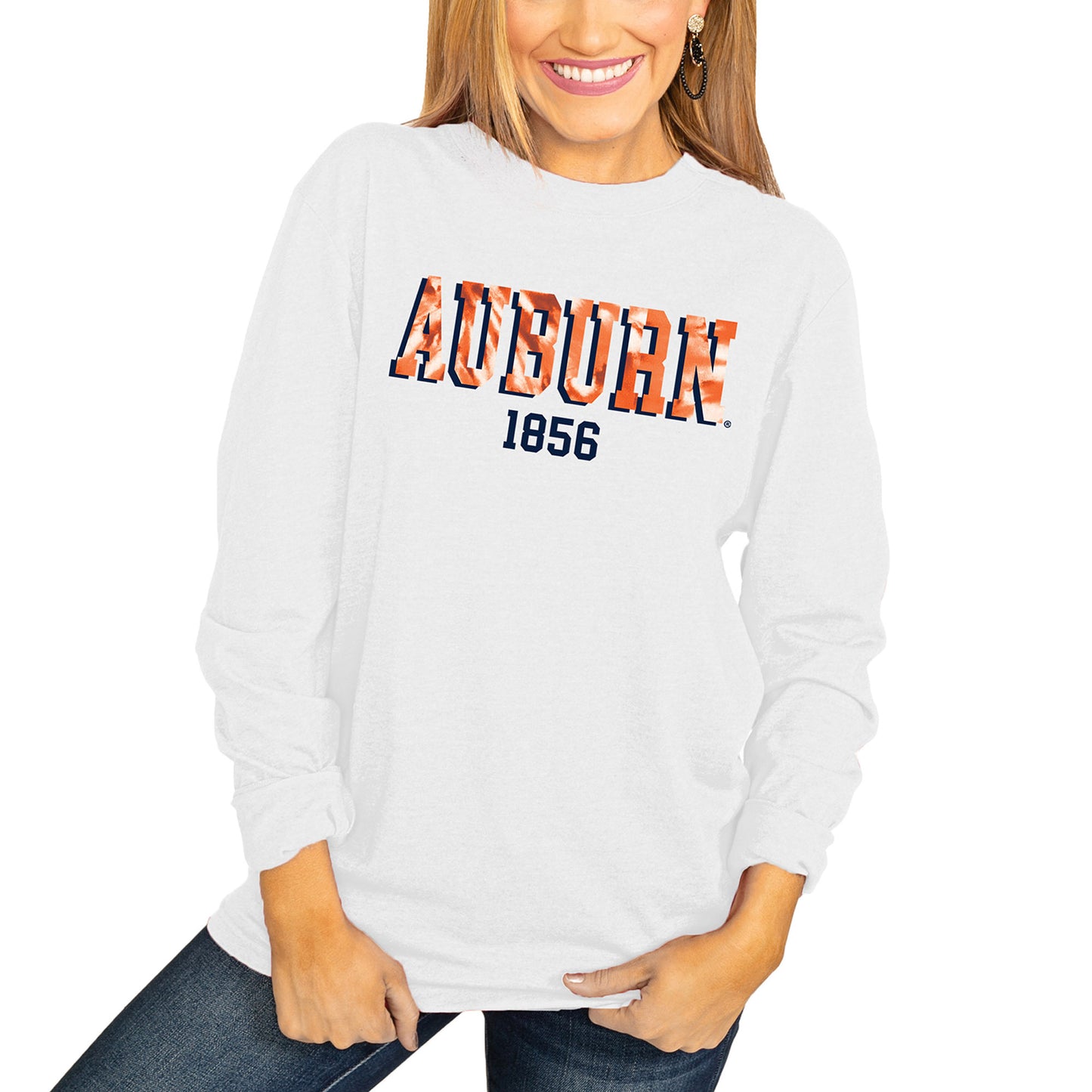 Women's White Auburn Tigers No Time to Tie Dye Long Sleeve T-Shirt