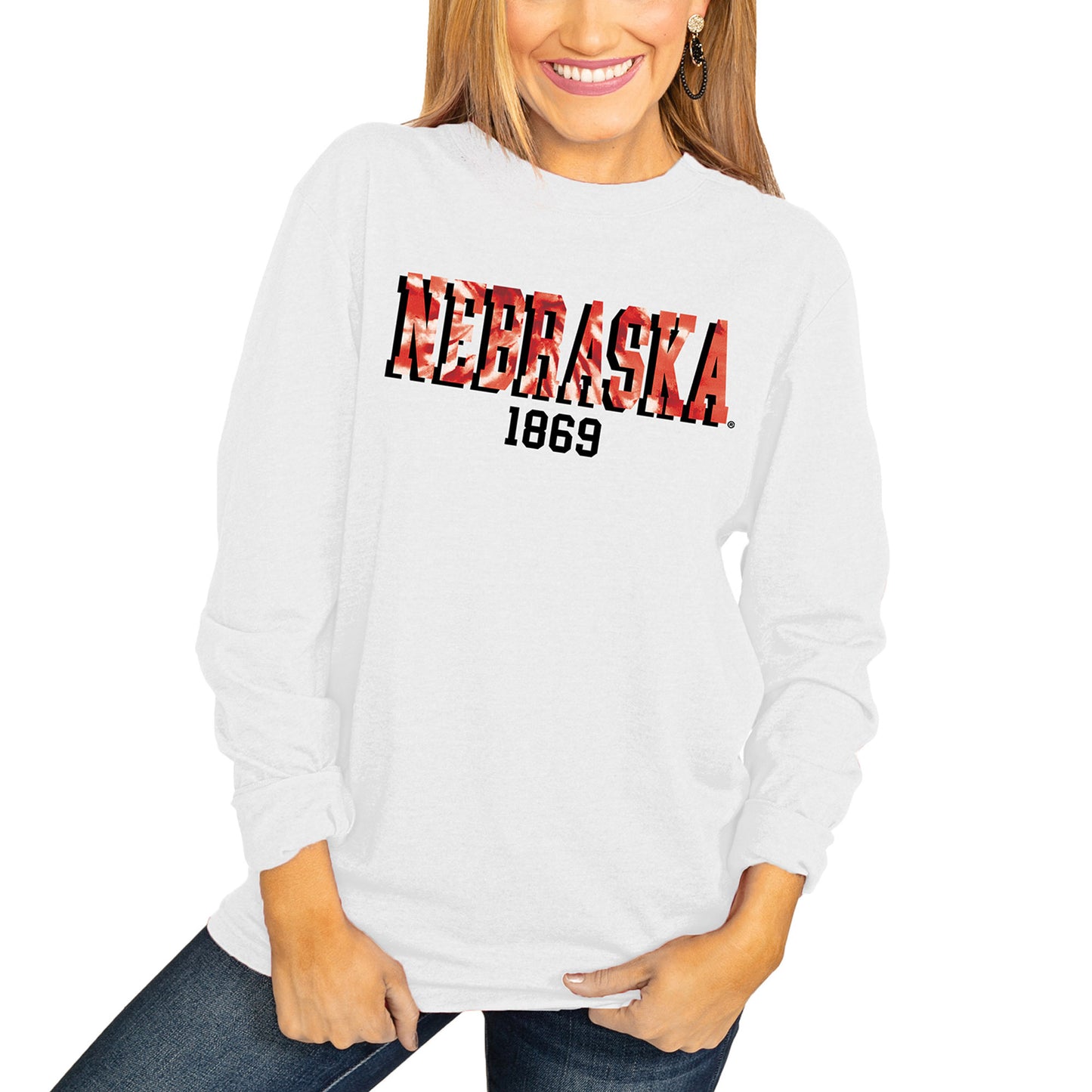 Women's White Nebraska Huskers No Time to Tie Dye Long Sleeve T-Shirt