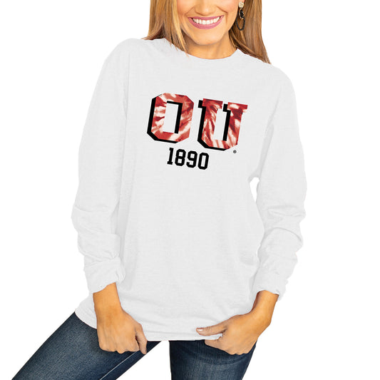 Women's White Oklahoma Sooners No Time to Tie Dye Long Sleeve T-Shirt