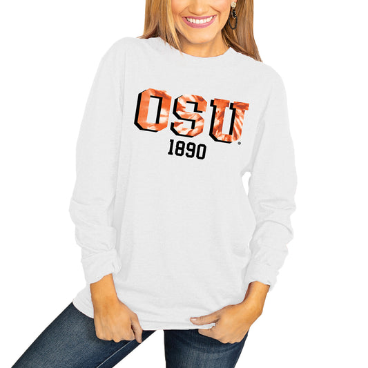 Women's White Oklahoma State Cowboys No Time to Tie Dye Long Sleeve T-Shirt